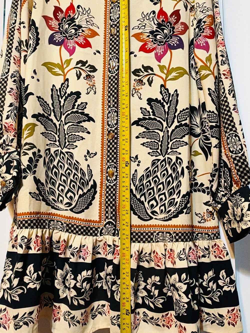 Joie Boho Floral Pineapple Print Ruffle Hem Dress - Size Large - Picture 12 of 12